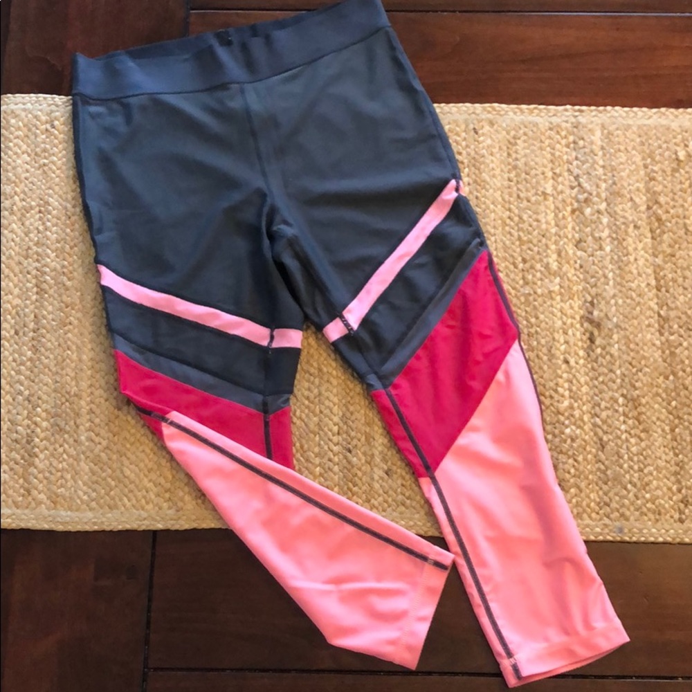 Zella pink and gray mesh stripe leggings